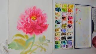 How to paint beautiful peony with watercolor 水彩畫牡丹