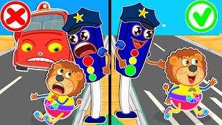 Police Traffic Lights Helps Cross the Street  Safety Tips for Kids  Lion Family  Cartoon for Kids