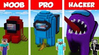 Minecraft NOOB vs PRO vs HACKER AMONG US HOUSE BUILD CHALLENGE in Minecraft  Animation