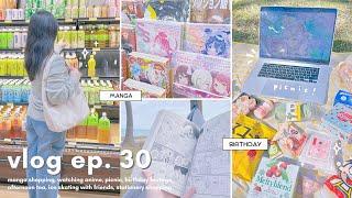 * university vlog  my birthday  manga + stationery shopping afternoon tea picnic