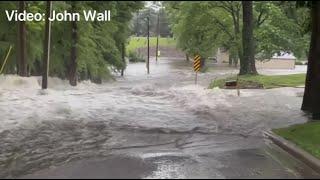 Video captures rushing floodwaters after dam failure in Nashville IL