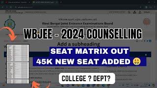 WBJEE SEAT MATRIX OUT 2024   45K SEAT INCREASED  RANK vs COLLEGE  WBJEE 2024 COLLEGE CUT OFF