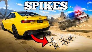 Car Drops Spikes To Escape Cops In GTA 5 RP