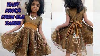Baby Frock Cutting And Stitching  Convert  Old Saree Into Designer Baby Frock