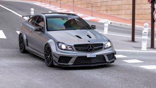 LOUD Mercedes C63 AMG Black Series with Decat iPE Exhaust - Accelerations & Burnout 