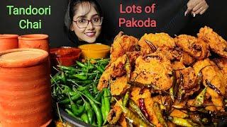 Eating Pakoda Challenge Tandoori Chai  Big Bites  Asmr Eating  Mukbang
