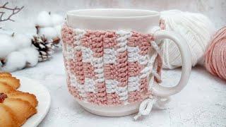 Вяжем теплый чехол на кружку - Жаккард крючком  Crochet mug cozy - Tapestry crochet