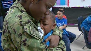 Military mom returns home surprises sons