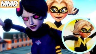  MMD Miraculous Ladybug  Queen Bee vs Mayura + Queen Bee Transformación V4 - Miraculer animation