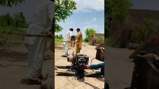 Old Diesel Engine Starting With Two Powerful Man Accident #old #engine #starting  #shortsfeed