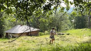 One day of happy life in the Ukrainian mountain village preparation for green holidays