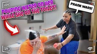 POURING WATER ON HER WHILE SHE ON THE TOILET prank wars...