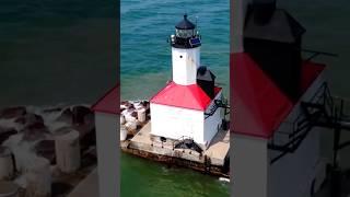 Stunning Lighthouse Quick Aerial Tour Flying Over Waves & Lighthouse #beach #droneshots #travel