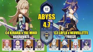 C4 Kirara Yae Miko Aggravate & C3 Layla Neuvillette Freeze  Spiral Abyss 4.7  Genshin Impact 【原神】