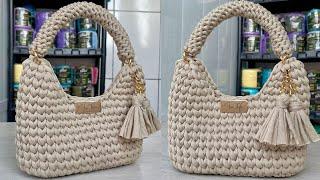 Bolsa fácil econômica e rápida de crochê em fio de maha Crochet bag ClutchesHandbag