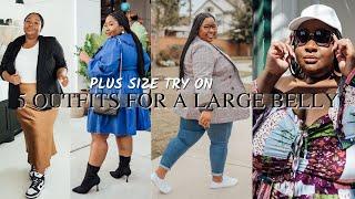 5 PLUS SIZE OUTFITS FOR A LARGE BELLY  2 STOMACHS?  APPLE SHAPE OUTFITS TRYON  FROM HEAD TO CURVE