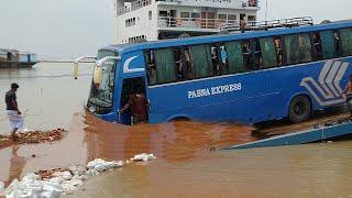 Dangerous Place Bus Driving  Ferry Ghat  Bangladesh Biggest Ferry Ghat Paturia Daulatdia Aricha