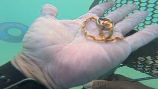 I found a gold chain loaded with diamonds underwater metal detecting