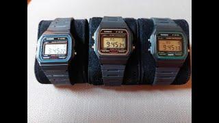 Casio F-91W classic color variations - Blue Green and Gold