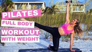 20 min FULL BODY pilates at home flow with weight intermediate class to tone and strengthen