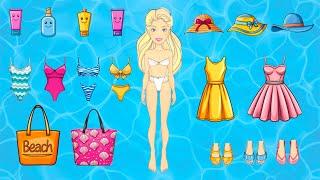 Paper dolls Good and Rich Rapunzel dress up by the Pool New Beach Outfits and Accessories