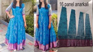 Anarkali dress Long gown cutting and stitching  convert  saree into Long Frock gown