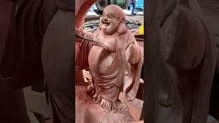 Smiling Happy Buddha Exquisite Woodcarving Sculpture