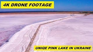 4K VIDEO FROM DRONE. UNIQUE PINK LAKE. Ukraine. Genichesk SALTER THAN THE DEAD SEA IN ISRAEL