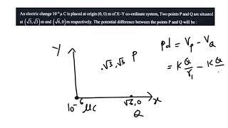 Electric charge is placed at origin then find the potential difference between 2 points