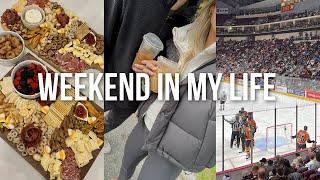 weekend vlog hosting girls night fall charcuterie away hockey game + starbucks dates