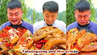 mukbang  malatang  Kebab  bread crab  funny mukbang  fatsongsong and thinermao  tzuyang