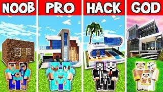 SIMPLE MODERN HOUSE BUILD CHALLENGE - NOOB vs PRO vs HACKER vs GOD in Minecraft