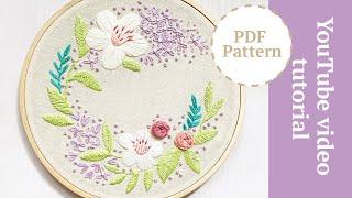 Lilac and peonies embroidery tutorial. Embroidery for beginners. Вышивка венок из весенних цветов