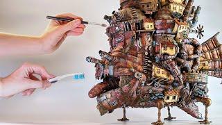 I made a Miniature HOWLS MOVING CASTLE out of junk  Ghibli Crafts