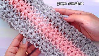 كروشية كوفية رائعة  مبسطة   مختصرة   A wonderful brief simple crochet scarf