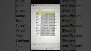 Show Students Presents & Absents In Excel   Excel Important Shortcuts  #shorts #tricks #bytetech