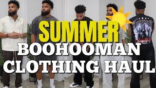 MASSIVE BOOHOOMAN CLOTHING HAUL  TRY- ON FOR THE SUMMER  Shipping & Size guide