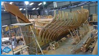 GIANT WOODEN BOAT BUILDING TECHNIQUE. How Wooden Boatyard Is Made In USA. Motor Boat Construction