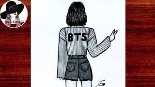 BTS drawing  Easy BTS girl drawing  Pencil sketch of BTS Army