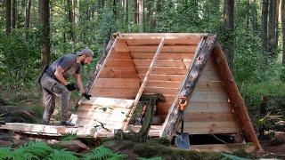 100 Hours of Building a Cozy Tiny Bushcraft Cabin in the Middle of Nowhere from Start to Finish