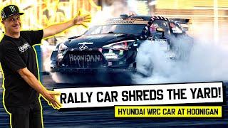 Ken Block’s Hyundai i20 WRC Rally Car Takeover at Hoonigans Tire Slayer Studios