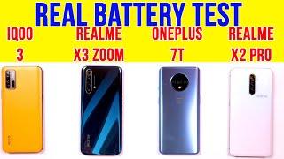 Realme X3 SuperZoom vs Oneplus 7T  X2 Pro Battery Drain Test with PUBG FPS Meter  Charging Test