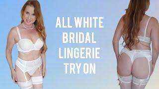 All white bridal lingerie try on