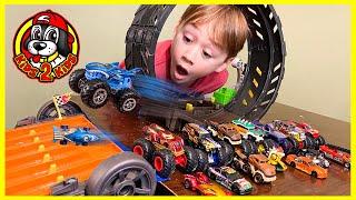 Monster Jam & Hot Wheels MONSTER TRUCKS VS RACE CARS - Epic Loop Challenge Race & GIVEAWAY