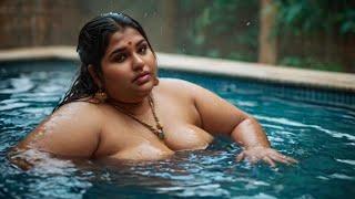 desi plus-size woman bathing scene 