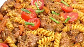 Pasta pilaf with lamb and tomatoes  Very tasty