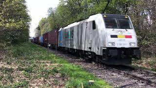 Lineas E186 291-1 With Container Train at Breyell Germany April 30-2023 Freight Train in the Woods