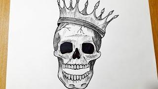 How to draw a skull with crown  Tattoo drawing tutorial