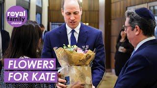 Prince William Receives Flowers For Princess Kate During Synagogue Visit