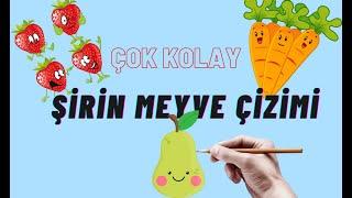 Çok Kolay Meyve Çizimi - Çilek - Havuç - Armut Çizimi - Easy Fruit Drawing - Strawberry - Carrot